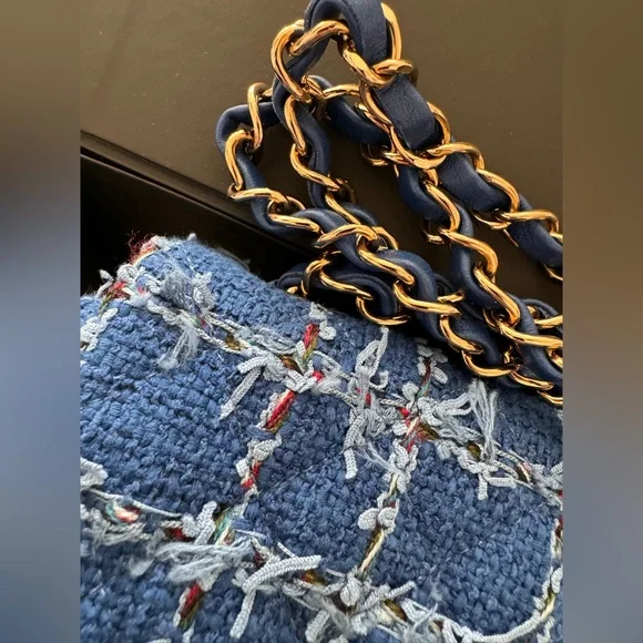 Chanel Blue Tweed Quilted Small Mini Classic Flap Bag - Picture 3 of 11